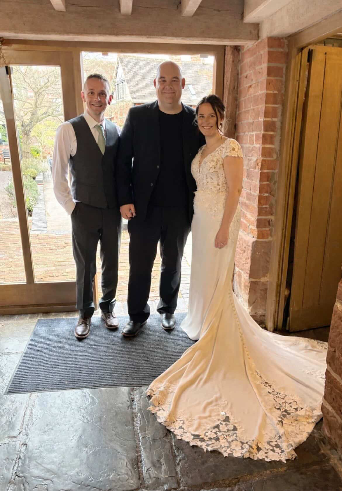 Stuart Toogood with Debbie and Adam at Curradine Barns after their wedding